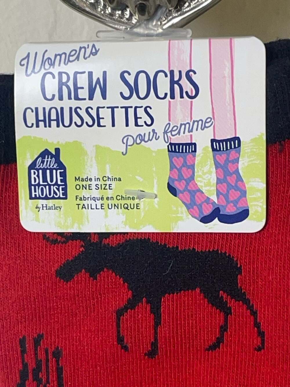Little Blue House by Hatley Women's Moose Print Crew Socks O/S